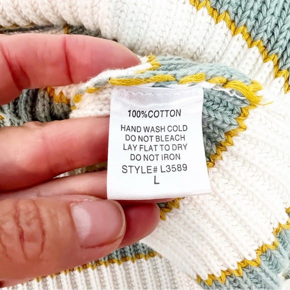 BY TOGETHER COLLECTION GREEN WHITE STRIPE RIBBED 1/2 SLEEVE CROP SWEATER LARGE - Picture 5 of 5